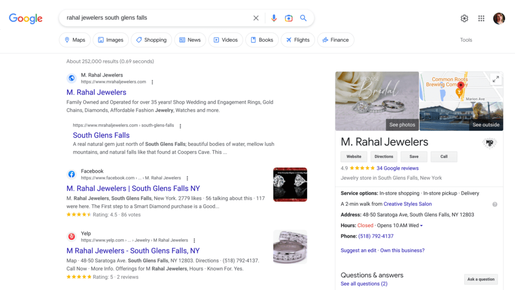 Google Business Listing on a desktop device